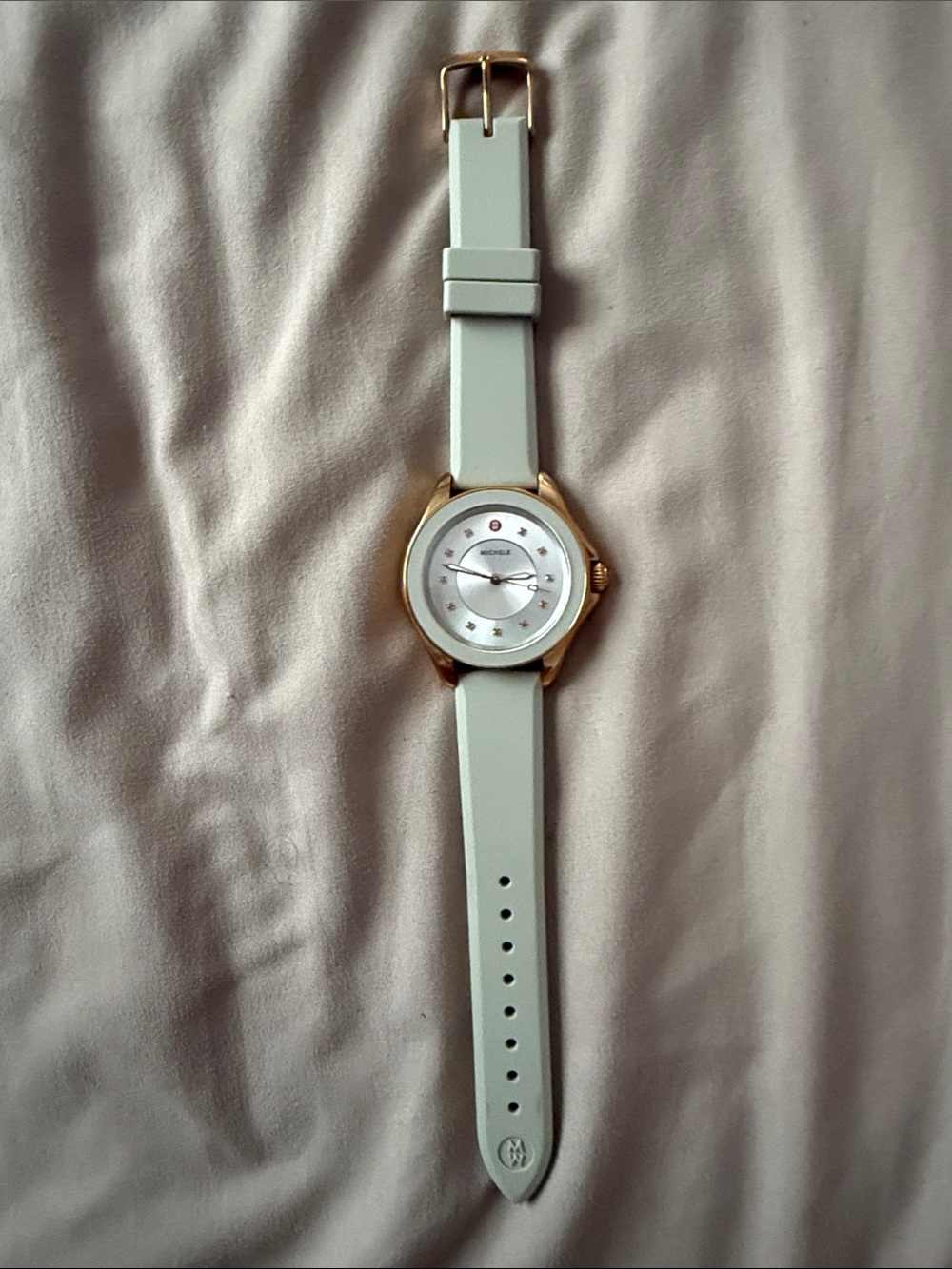 Michele Silicone Strap Gold-Tone Case Ladies Watch